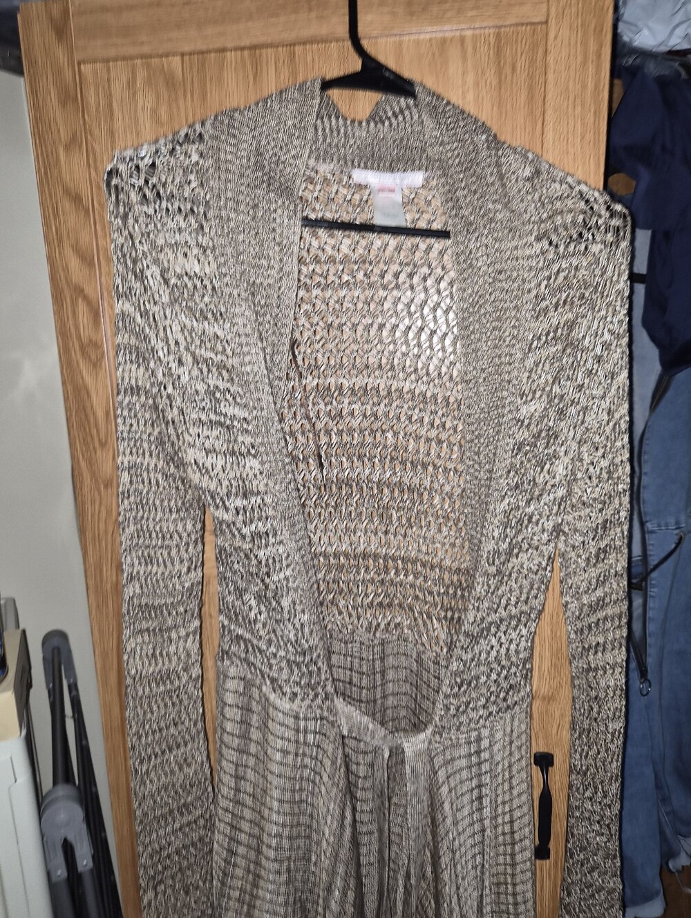 Open-Knit Longline Women’s Cardigan Sweater in Taupe